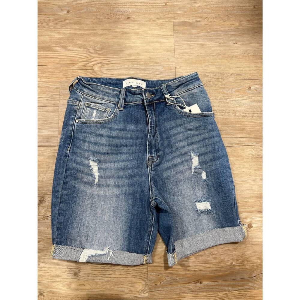NEW RISEN women's boyfriend distressed short in blue